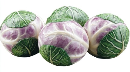 Fototapeta premium Four vibrant purple and green Brussels sprouts