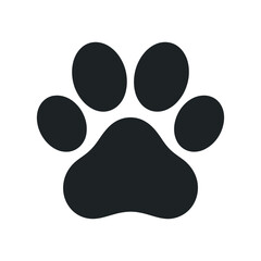 Simple Black Paw Print Icon on White Background for Pet Designs