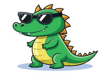 A Little crocodile using black sunglasses, alligator cartoon vector illustration.