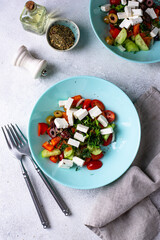 Greek salad with vegetables, olives and feta cheese