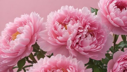 Close-up of tightly clustered pink peonies on a soft pink backdrop ,  summer,  vibrant