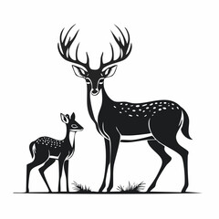 Deer and Fawn Silhouette — Flat 2D Minimalist Vector