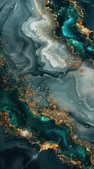 Abstract teal and gold marbled texture background