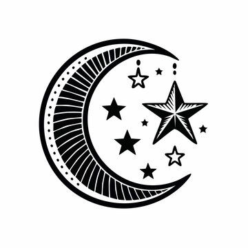 &Iacute;cone monocrom&aacute;tico de lua crescente com estrelas