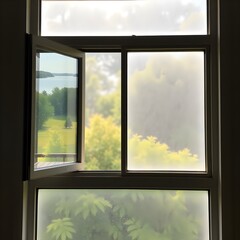 A window swung wide open after rain, letting sunlight pour in.