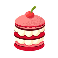 Cherry muffin. Dessert with cherries and cream. Flat vector illustration.