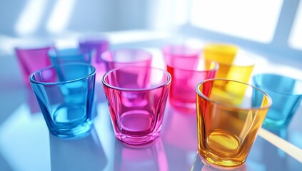 Colorful Glasses on Bright Table.