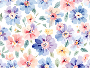 seamless background with flowers watercolor