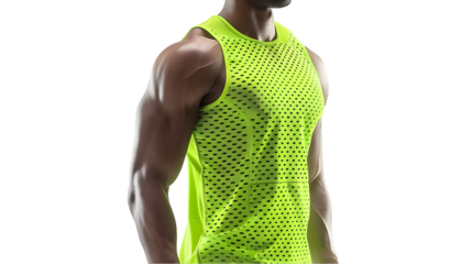Muscular man with neon tank top.