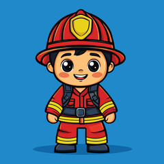 Cartoon Firefighter with Red Helmet and Uniform Smiling with Big Eyes