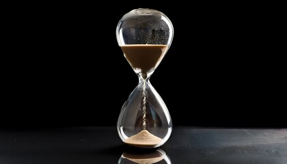 the concept of time passing can be visually represented by an hourglass on a black background which also prompts reflection and is ideal for use in stock images about time