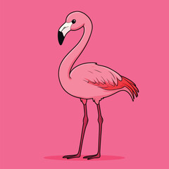 Fototapeta premium Cartoon Flamingo with Black Beak and Pink Feathers Standing Proudly
