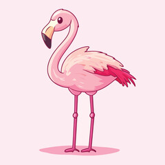 Cartoon Flamingo with Pink Feathers and Long Legs Standing Proudly