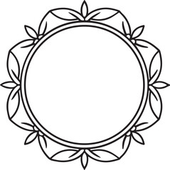 round floral frame line art, black outline, vector and illustration, coloring book page line art drawing