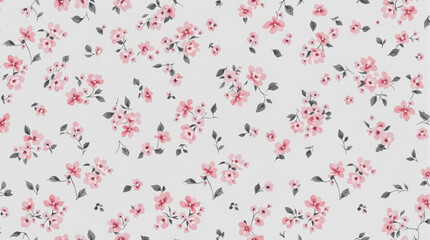 Seamless pattern with pink flowers, pink floral watercolor background