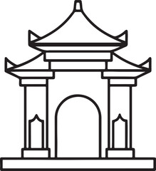 temple gate line art, black outline, vector and illustration, coloring book page line art drawing