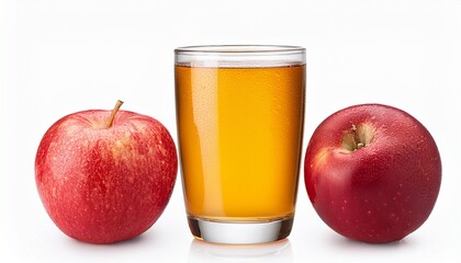 fresh red apple and glass of apple juice isolated on white background