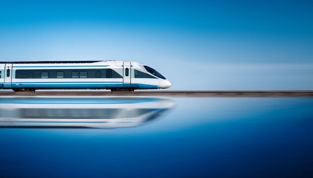 high speed train on minimalistic background with reflection and blue tones