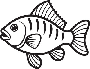 crappie fish line art, black outline, vector and illustration, coloring book page line art drawing