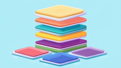Colorful Stacked Squares with Design Elements.