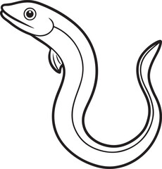 eel fish line art, black outline, vector and illustration, coloring book page line art drawing