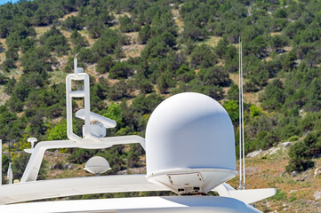 communication and navigation equipment on the mast of ship