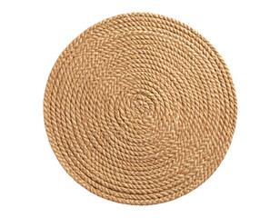Round Jute Rope Mat – Natural Fiber Rug, Top View Isolated on White