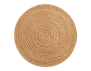 Round Jute Rope Mat – Natural Fiber Rug, Top View Isolated on White