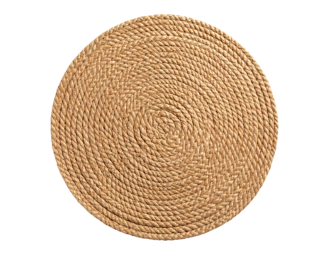 Round Jute Rope Mat – Natural Fiber Rug, Top View Isolated on White