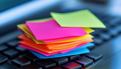 Colorful sticky notes on keyboard.