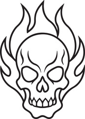 fire skull line art, black outline, vector and illustration, coloring book page line art drawing