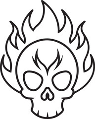 fire skull line art, black outline, vector and illustration, coloring book page line art drawing