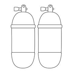 Coloring summer outline drawing of scuba diving air tanks. Underwater breathing equipment for diving and marine activities. For entertaining, summertime, maritime, undersea, water activity, and sports