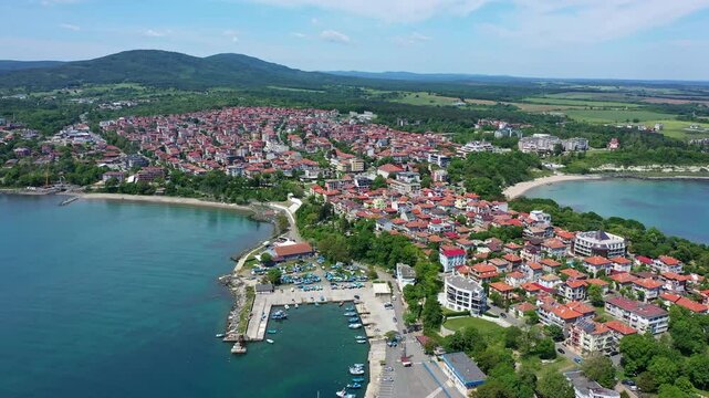 Aerial view to a sea town Tsarevo, Burgas, Bulgaria