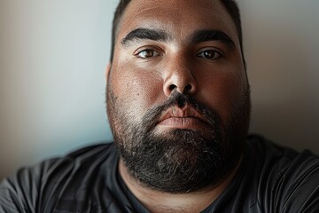 Obraz premium Captivating portrait of a man with a beard in a serene indoor setting during daylight