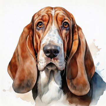 Aquarell-Portr&auml;t eines Basset Hound