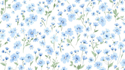 Blue flowers Watercolor background, Seamless pattern with blue watercolor flowers