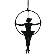 Graceful Vector Silhouette of a Ballerina in an Aerial Hoop/A striking silhouette of a ballerina performing an aerial hoop routine. © Tanver
