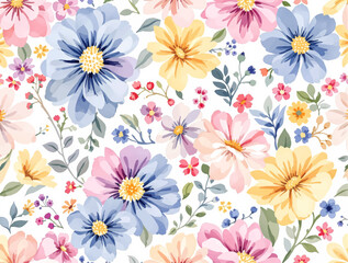 Obraz premium Spring Watercolor flowers background, Colorful flower Watercolor background