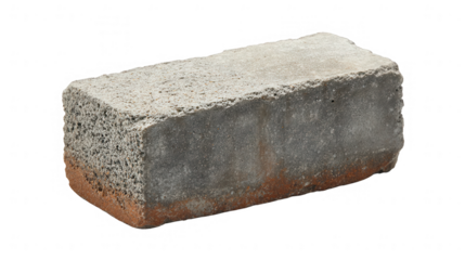 Detailed close up of a single concrete block on PNG transparent background
