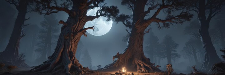 Fototapeta premium Lone wolf howls, moonlight bathes ancient trees , wildlife photography, fauna