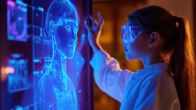 Child scientist interacts with holographic display