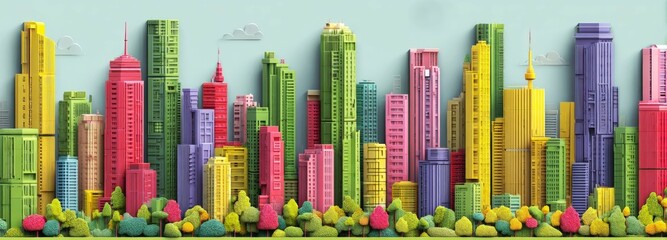 Obraz premium Sleek design showcasing vibrant skyscrapers with colorful patterns