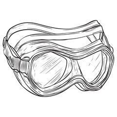 Technical drawing of swim goggles, diving mask Silhouette, Vintage Swim Goggles Sketch Vector Illustration