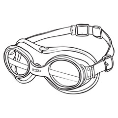 Technical drawing of swim goggles, diving mask Silhouette, Vintage Swim Goggles Sketch Vector Illustration