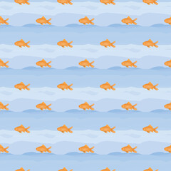 Goldfish Swimming, Kids Seamless Pattern 