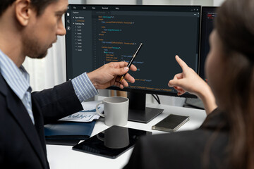Software development programming on computer screen for brisk application and program coding