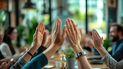 Team high five success celebration business meeting teamwork achievement collaboration goals reached together