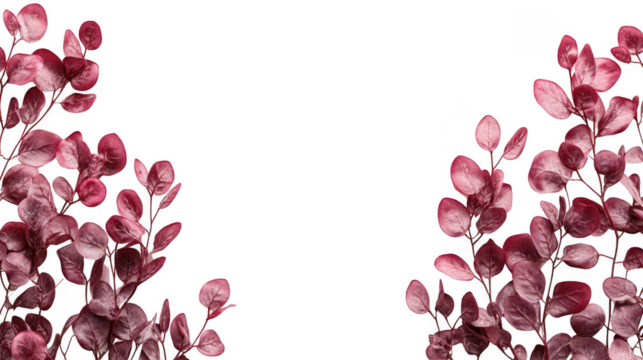 Elegant maroon eucalyptus leaves frame on PNG transparent background