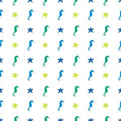Seahorse and Starfish Seamless Pattern